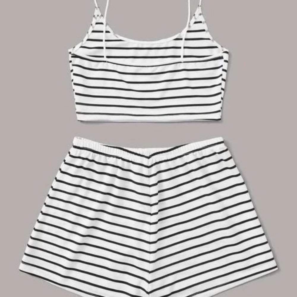 NWT Striped Crop Cami Top & Tie Waist Shorts Set - Picture 3 of 10